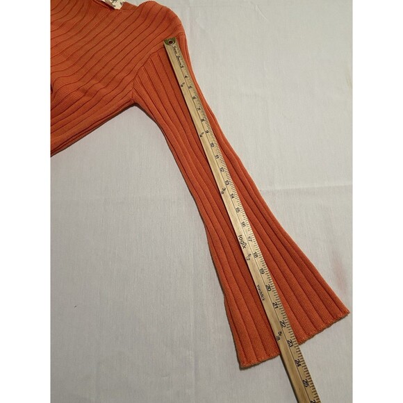 Hippie Rose Women’s Crop Sweater Orange Ribbed Sz L Open Neck Boho Long Sleeve - Picture 11 of 11